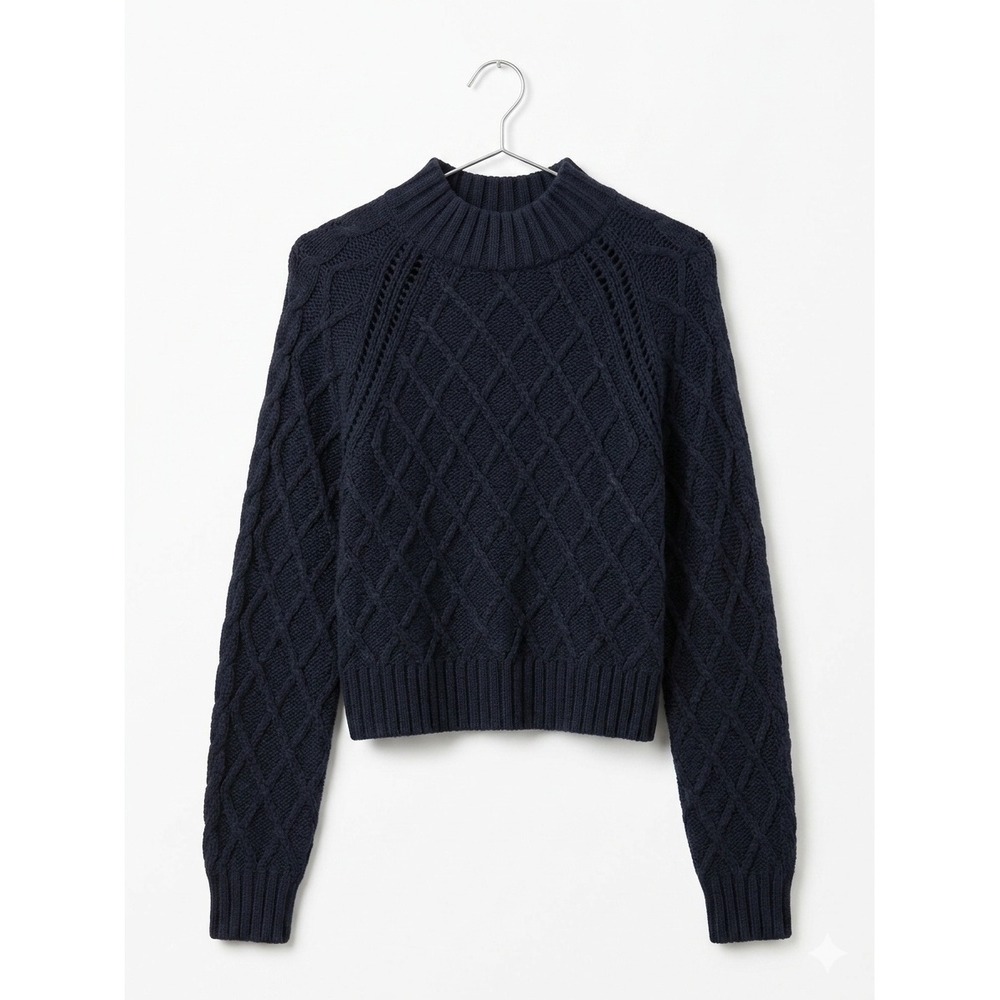 American Eagle Cable Knit Sweater Black Cropped Chunky Knit Size Small Cozy